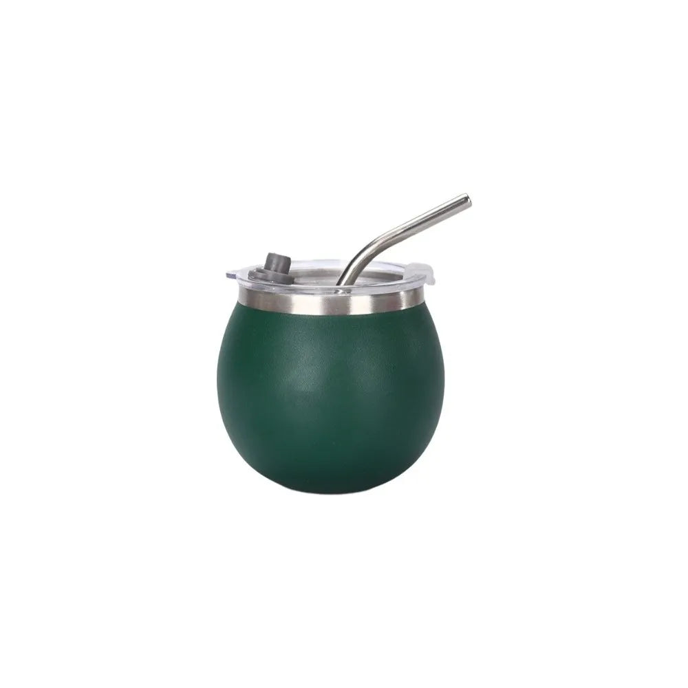 Mini Double Wall Argentine Yerba Mate Cup with Straw and Lid 5oz Portable Egg Cup Stainless Steel Insulated Cups Gift