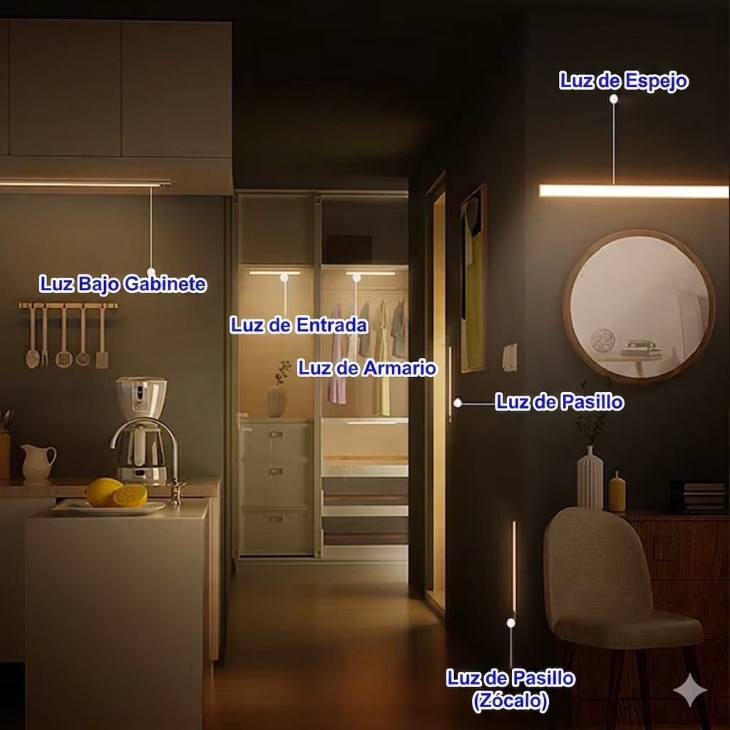 Barra de luz LED inalámbrica recargable por USB con sensor de movimiento, luz nocturna magnética para armario, lámpara portátil inalámbrica para cocina.