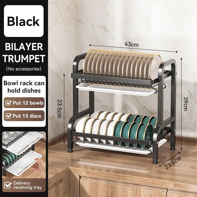 Over The Sink Dish Drying Rack, 2/3 Tier Above Sink Dish Drainer Drying Rack with Utensil Holder for Kitchen Counter