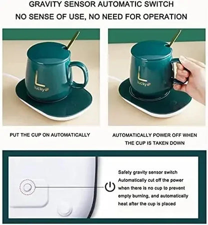 Portable USB Rechargeable Heating Cup 55℃ Thermal Ceramic Mug with Stainless Steel Spoon Gift Set for Travel Office Gift