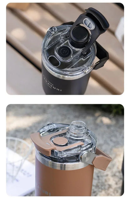 JUSTINLAU 600/900ml Insulated Cup Stainless Steel Vacuum Flasks with Magnetic Straw Cap Portable Outdoor Travel Car Ice Tumbler