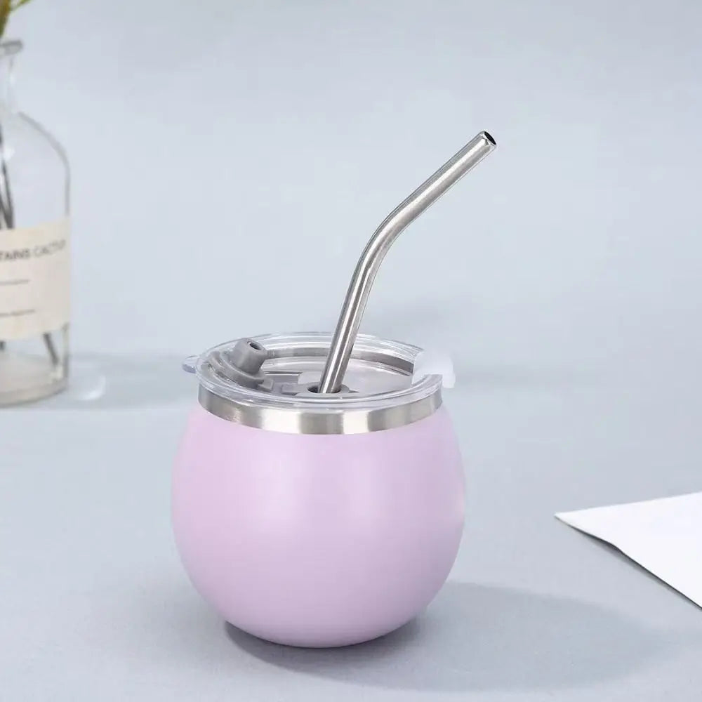 Mini Double Wall Argentine Yerba Mate Cup with Straw and Lid 5oz Portable Egg Cup Stainless Steel Insulated Cups Gift