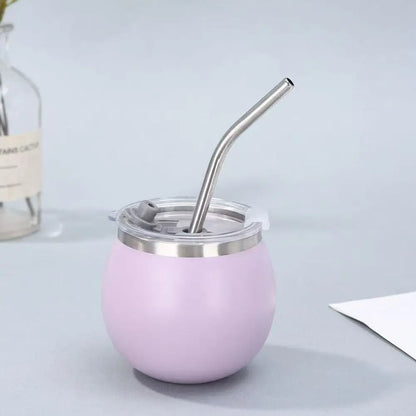 Mini Double Wall Argentine Yerba Mate Cup with Straw and Lid 5oz Portable Egg Cup Stainless Steel Insulated Cups Gift