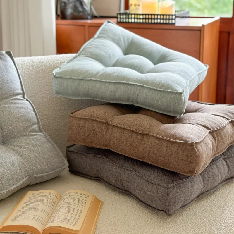 Comfortable Linen-Look Bread Seat Cushion 9-Hole Tufted Thickened Easy Clean Dirt-Resistant Chair Pad for Sofa Office Floor