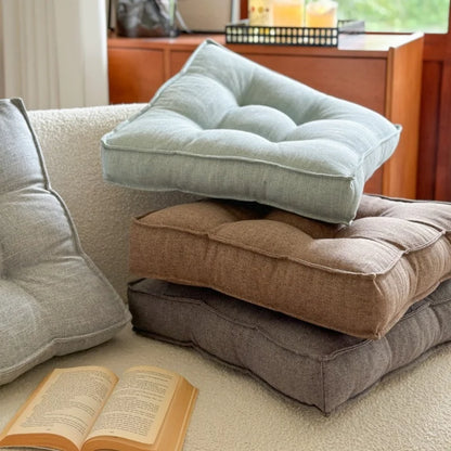 Comfortable Linen-Look Bread Seat Cushion 9-Hole Tufted Thickened Easy Clean Dirt-Resistant Chair Pad for Sofa Office Floor
