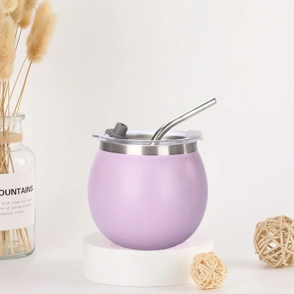 Mini Double Wall Argentine Yerba Mate Cup with Straw and Lid 5oz Portable Egg Cup Stainless Steel Insulated Cups Gift