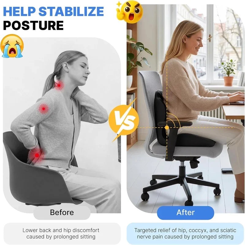 Ergonomic Memory Foam Lumbar Support Cushion Back Pain Relief for Office Chair Car Seat Long Sitting Comfort Daily Use