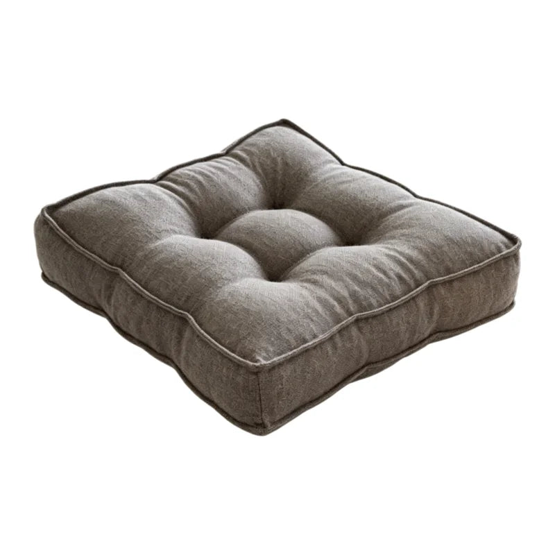 Comfortable Linen-Look Bread Seat Cushion 9-Hole Tufted Thickened Easy Clean Dirt-Resistant Chair Pad for Sofa Office Floor