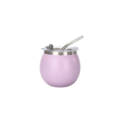 Mini Double Wall Argentine Yerba Mate Cup with Straw and Lid 5oz Portable Egg Cup Stainless Steel Insulated Cups Gift