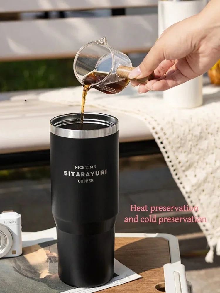 JUSTINLAU 600/900ml Insulated Cup Stainless Steel Vacuum Flasks with Magnetic Straw Cap Portable Outdoor Travel Car Ice Tumbler