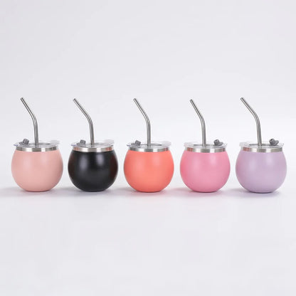 Mini Double Wall Argentine Yerba Mate Cup with Straw and Lid 5oz Portable Egg Cup Stainless Steel Insulated Cups Gift