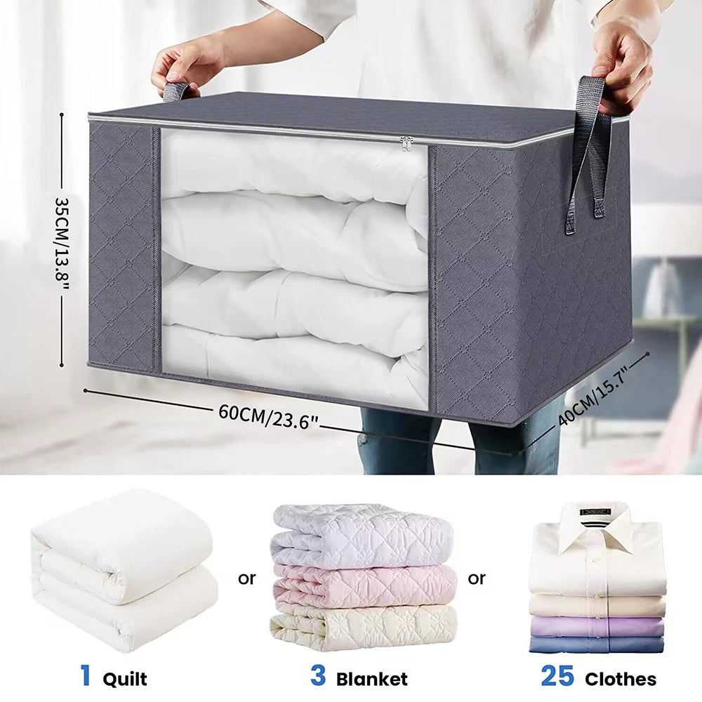 Organizadores de almacenamiento de ropa de gran capacidad, contenedores plegables para mantas, ideales para organizar el armario del dormitorio.
