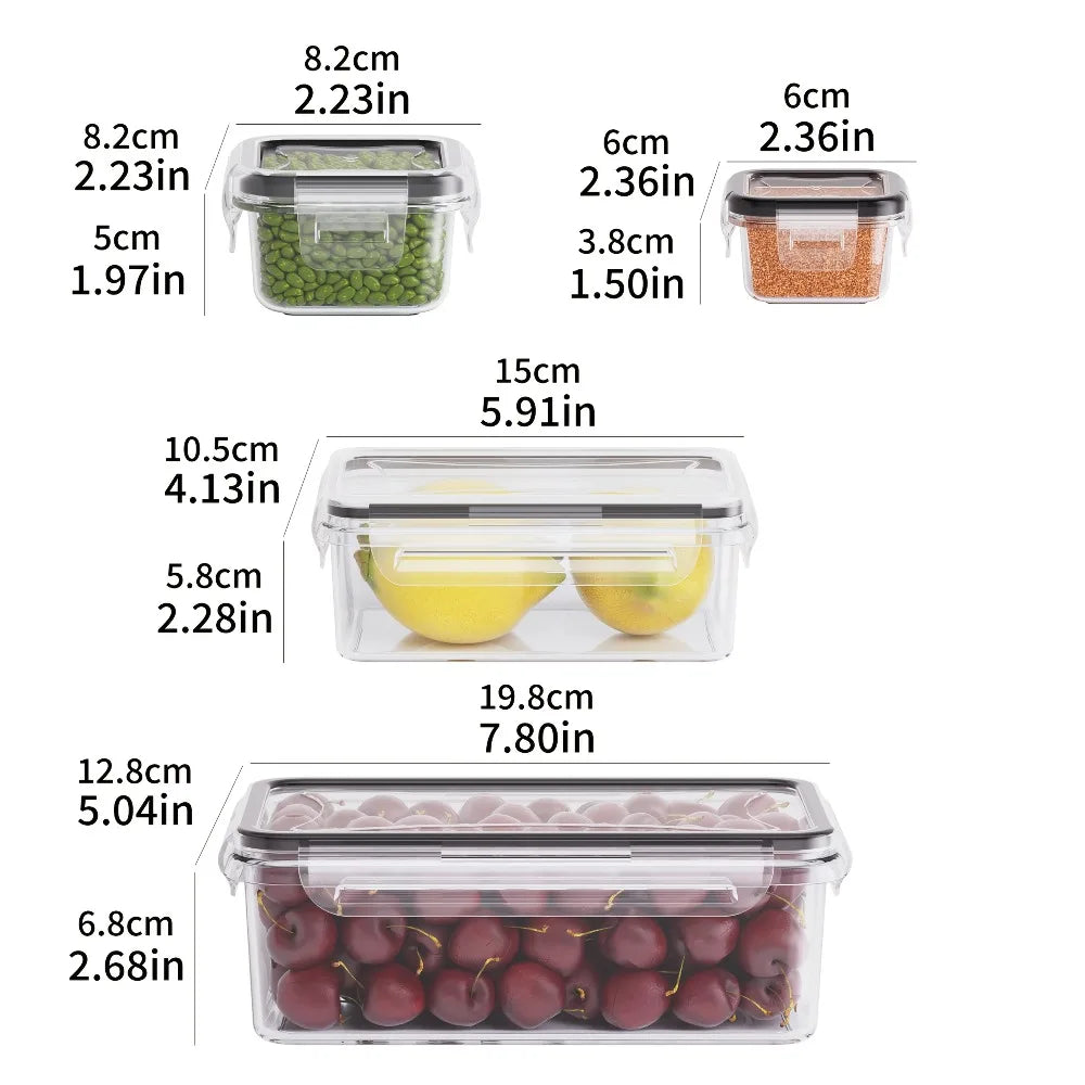 Juego de 8 recipientes herméticos para alimentos, libres de BPA, con tapas de cierre hermético. Fabricados en plástico PP, aptos para microondas y congelador.