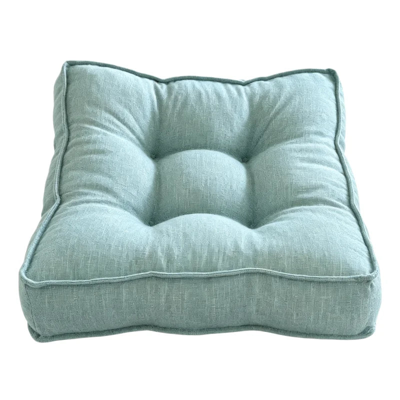 Comfortable Linen-Look Bread Seat Cushion 9-Hole Tufted Thickened Easy Clean Dirt-Resistant Chair Pad for Sofa Office Floor