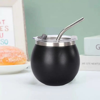 Mini Double Wall Argentine Yerba Mate Cup with Straw and Lid 5oz Portable Egg Cup Stainless Steel Insulated Cups Gift