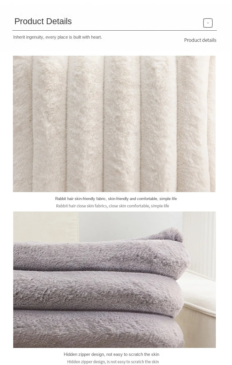 Single Sided Soft Rabbit Velvet Pillow Cover Sofa Cushion Waist Cover Winter Warm Fluffy Sleeping Simple Decorative Pillowcase