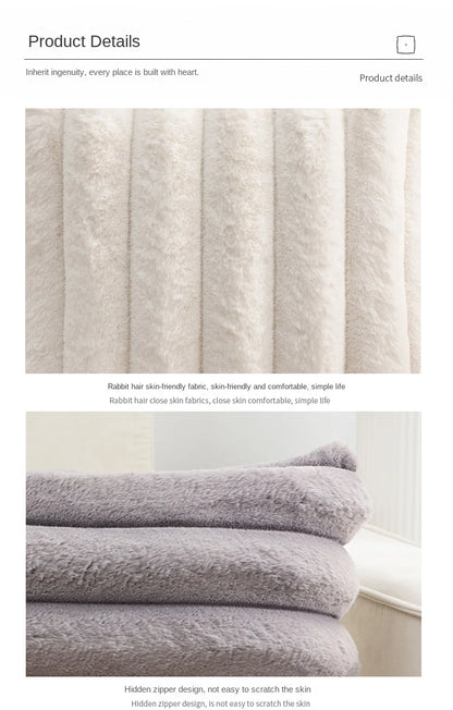 Single Sided Soft Rabbit Velvet Pillow Cover Sofa Cushion Waist Cover Winter Warm Fluffy Sleeping Simple Decorative Pillowcase