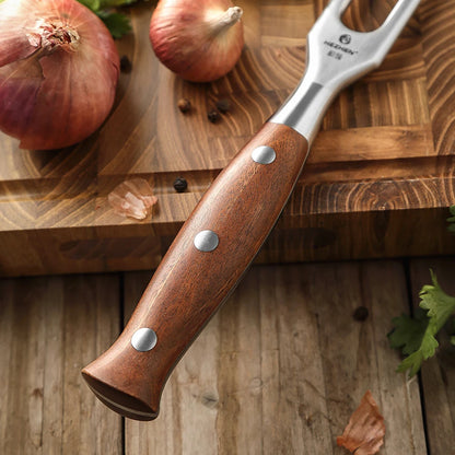 HEZHEN Barbecue Fork German Stainless Steel 1.4116 & Rosewood Handle BBQ Skewer - Durable Barbecue Tool for Grilling Meat