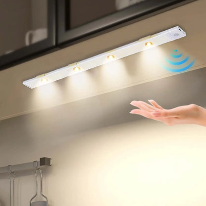 Lámpara LED inalámbrica con sensor de movimiento, recargable por USB, con 3 colores ajustables, ideal para cocinas, armarios, dormitorios y escaleras.