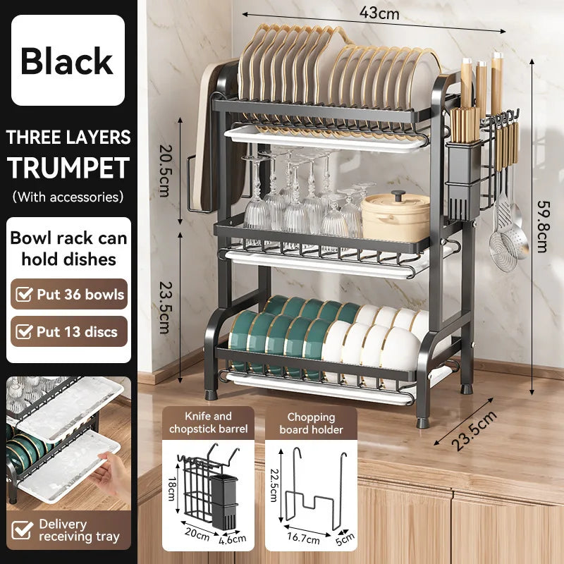 Over The Sink Dish Drying Rack, 2/3 Tier Above Sink Dish Drainer Drying Rack with Utensil Holder for Kitchen Counter