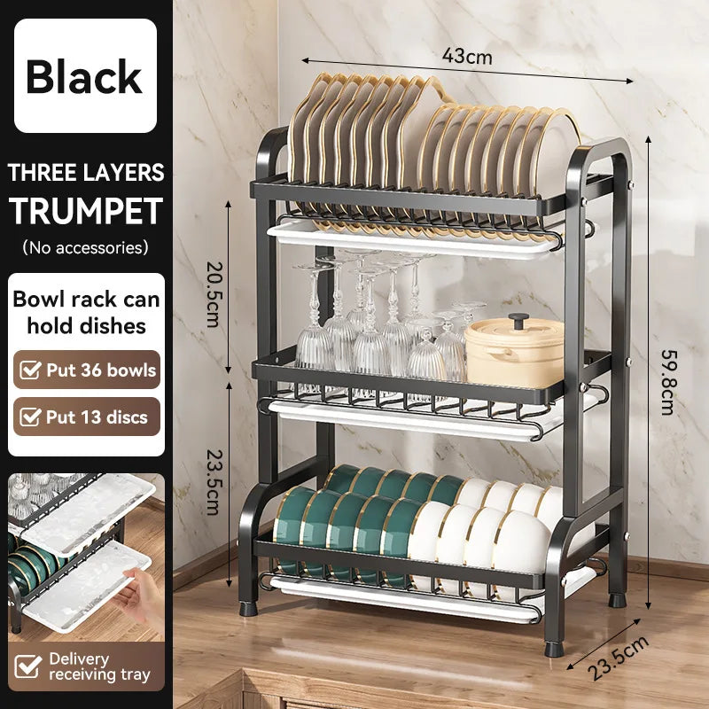 Over The Sink Dish Drying Rack, 2/3 Tier Above Sink Dish Drainer Drying Rack with Utensil Holder for Kitchen Counter