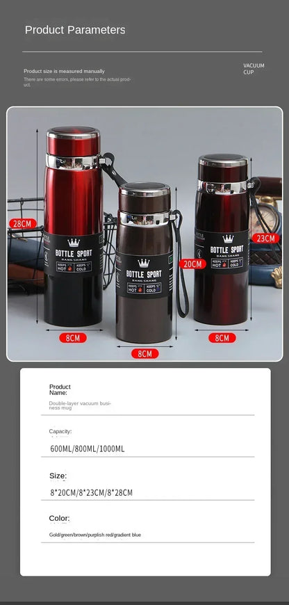800ML Double Wall Stainles Steel Water Bottle Thermos Bottle Keep Hot and Cold Insulated Vacuum Flask for Sport