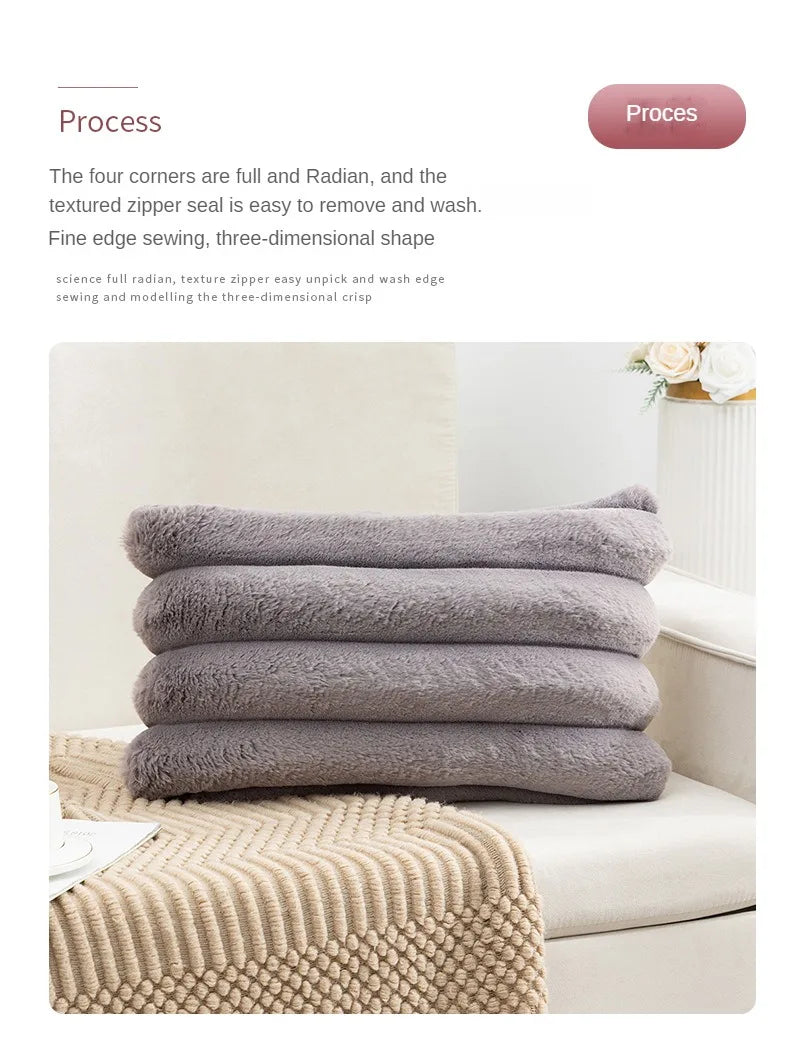 Single Sided Soft Rabbit Velvet Pillow Cover Sofa Cushion Waist Cover Winter Warm Fluffy Sleeping Simple Decorative Pillowcase