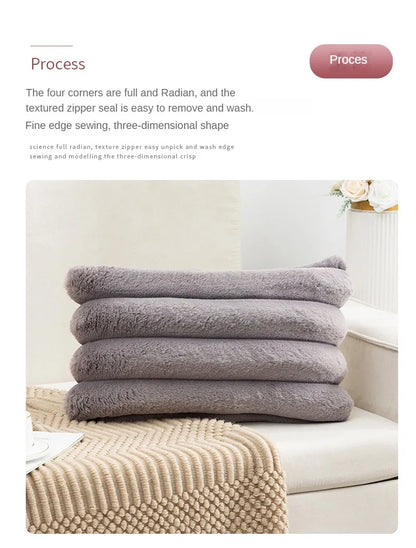 Single Sided Soft Rabbit Velvet Pillow Cover Sofa Cushion Waist Cover Winter Warm Fluffy Sleeping Simple Decorative Pillowcase