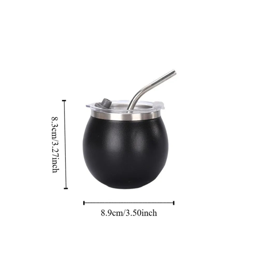 Mini Double Wall Argentine Yerba Mate Cup with Straw and Lid 5oz Portable Egg Cup Stainless Steel Insulated Cups Gift