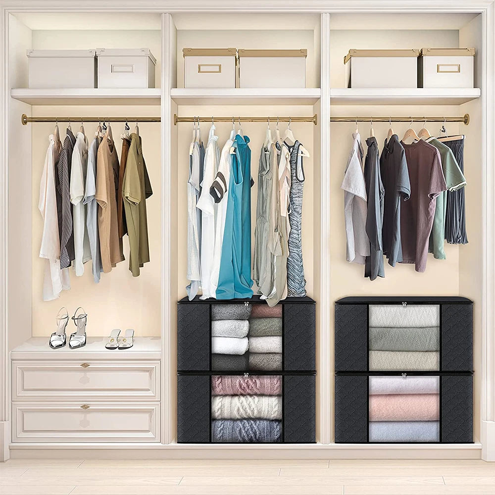 Organizadores de almacenamiento de ropa de gran capacidad, contenedores plegables para mantas, ideales para organizar el armario del dormitorio.