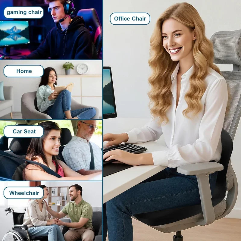 Ergonomic Memory Foam Lumbar Support Cushion Back Pain Relief for Office Chair Car Seat Long Sitting Comfort Daily Use
