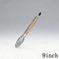 1Pcs Stainless Steel Food Tongs Heavy Duty Kitchen Tongs with Wooden Handle for Cooking Grilling BBQ 9-16 Inch Length