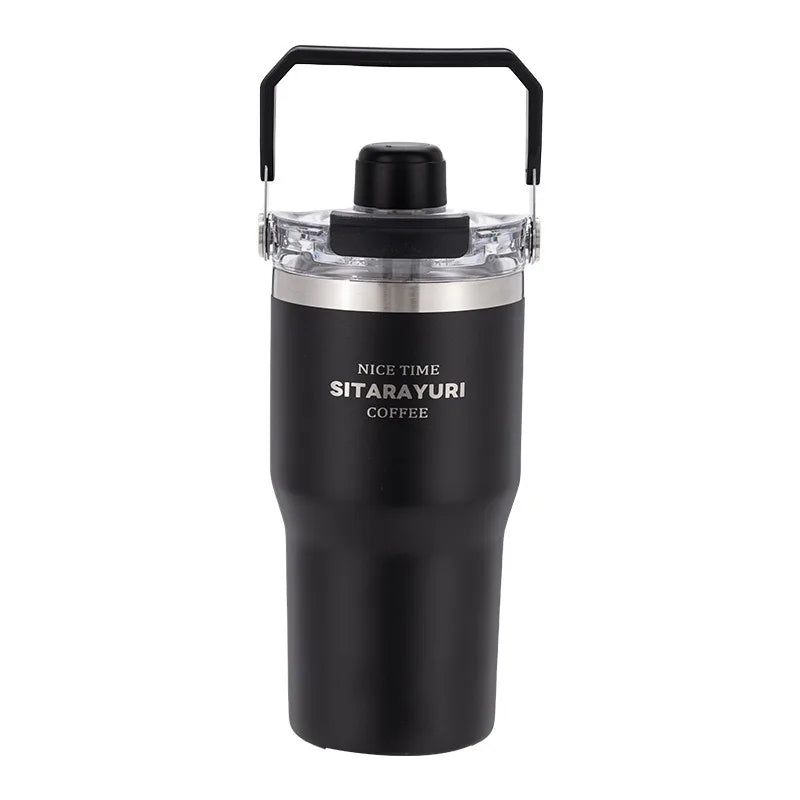 JUSTINLAU 600/900ml Insulated Cup Stainless Steel Vacuum Flasks with Magnetic Straw Cap Portable Outdoor Travel Car Ice Tumbler