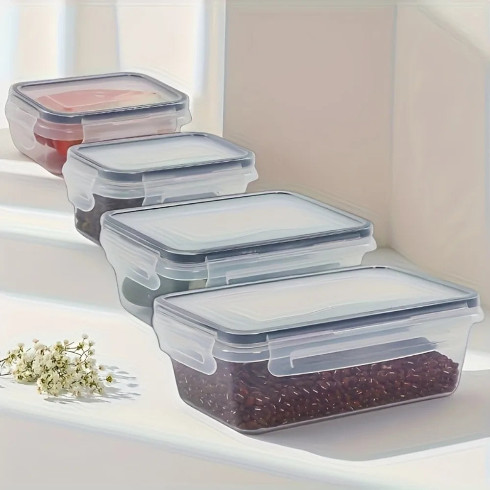 Juego de 8 recipientes herméticos para alimentos, libres de BPA, con tapas de cierre hermético. Fabricados en plástico PP, aptos para microondas y congelador.