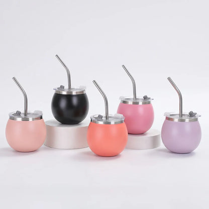 Mini Double Wall Argentine Yerba Mate Cup with Straw and Lid 5oz Portable Egg Cup Stainless Steel Insulated Cups Gift