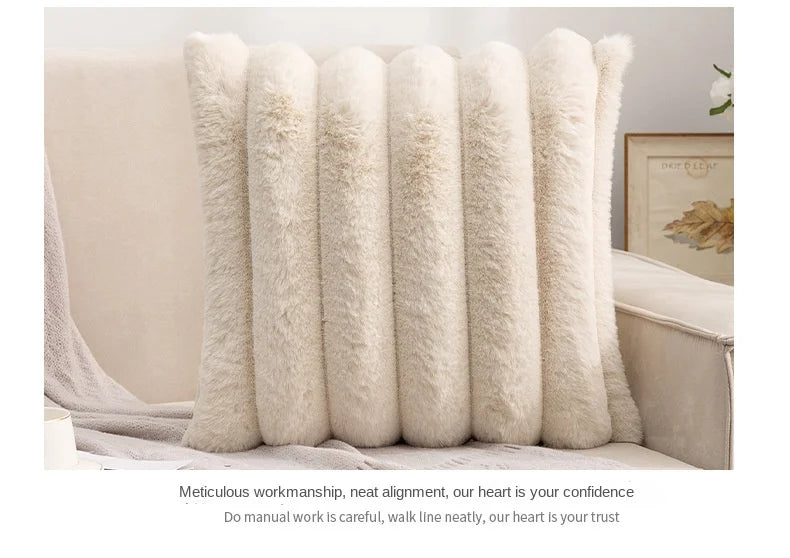 Single Sided Soft Rabbit Velvet Pillow Cover Sofa Cushion Waist Cover Winter Warm Fluffy Sleeping Simple Decorative Pillowcase