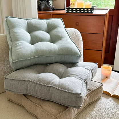 Comfortable Linen-Look Bread Seat Cushion 9-Hole Tufted Thickened Easy Clean Dirt-Resistant Chair Pad for Sofa Office Floor