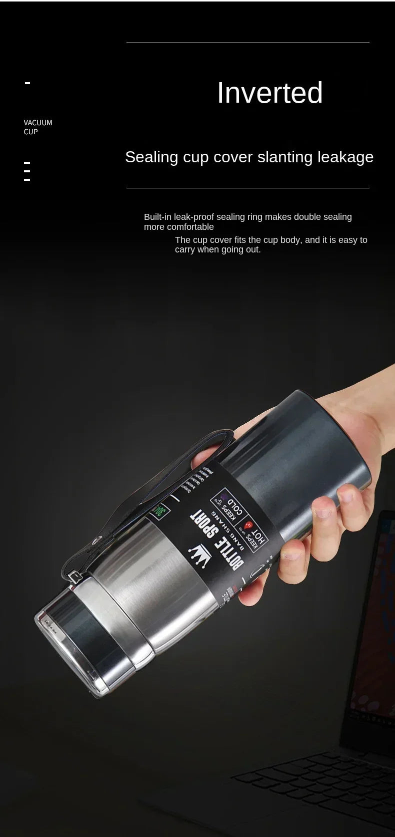 800ML Double Wall Stainles Steel Water Bottle Thermos Bottle Keep Hot and Cold Insulated Vacuum Flask for Sport