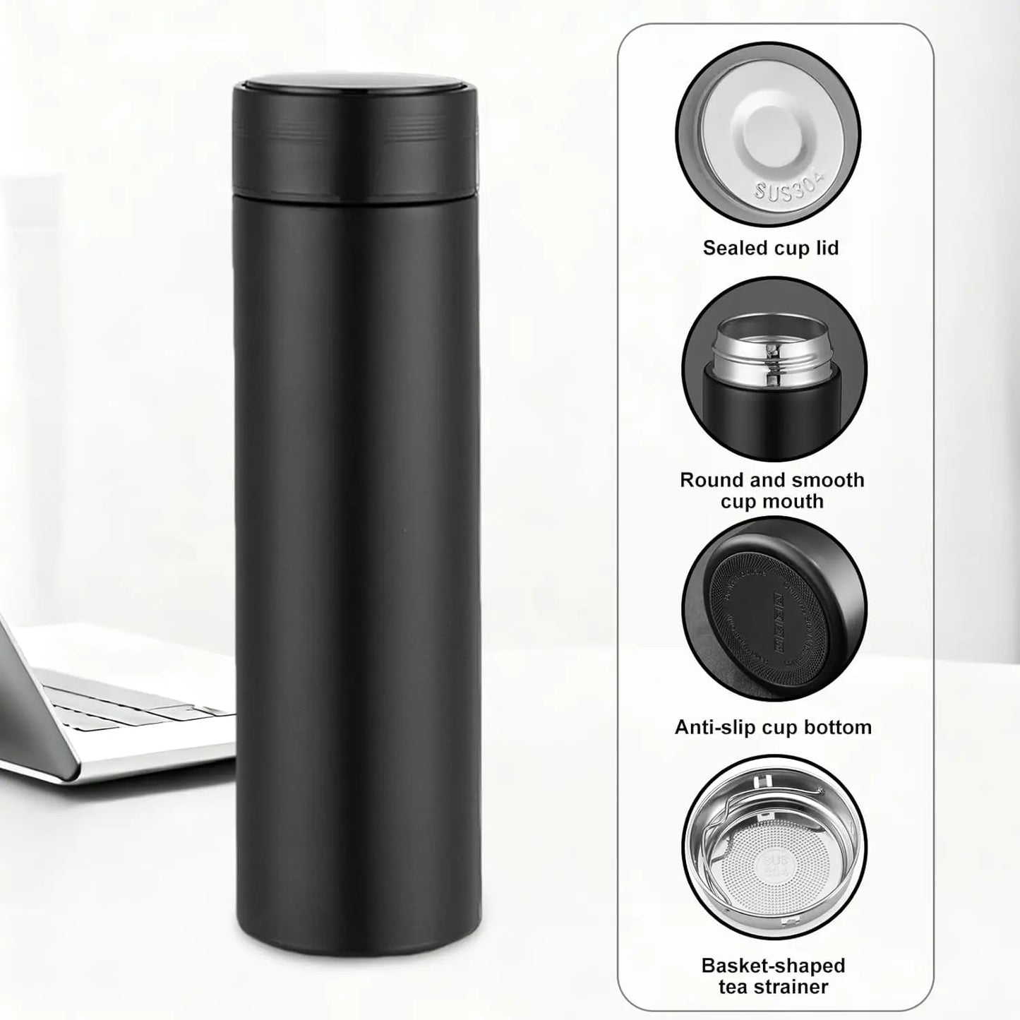 500ML Intelligent Temperature Display Thermos Bottle Vacuum Flask 304 Stainless Steel Sports Water Cup Car Insulated Cup