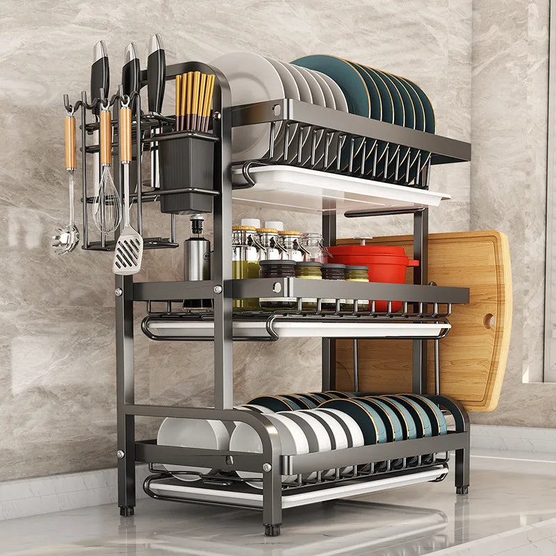 Over The Sink Dish Drying Rack, 2/3 Tier Above Sink Dish Drainer Drying Rack with Utensil Holder for Kitchen Counter