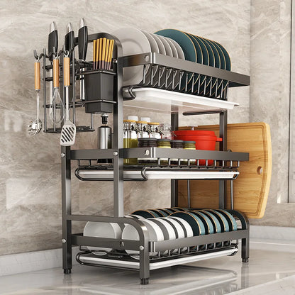 Over The Sink Dish Drying Rack, 2/3 Tier Above Sink Dish Drainer Drying Rack with Utensil Holder for Kitchen Counter