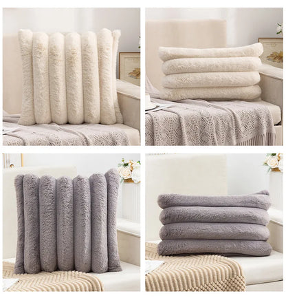 Single Sided Soft Rabbit Velvet Pillow Cover Sofa Cushion Waist Cover Winter Warm Fluffy Sleeping Simple Decorative Pillowcase