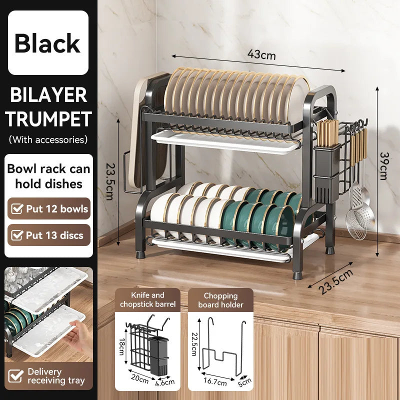 Over The Sink Dish Drying Rack, 2/3 Tier Above Sink Dish Drainer Drying Rack with Utensil Holder for Kitchen Counter