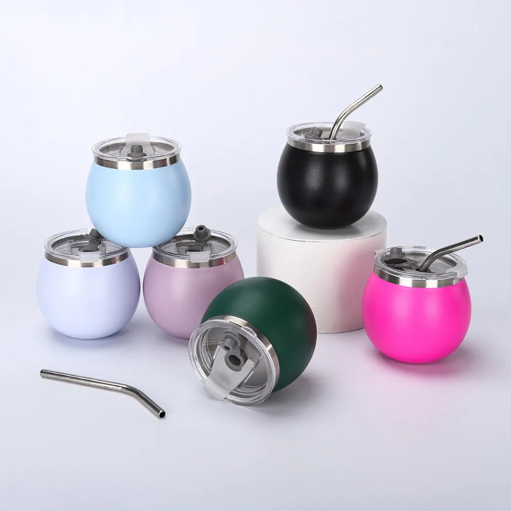 Mini Double Wall Argentine Yerba Mate Cup with Straw and Lid 5oz Portable Egg Cup Stainless Steel Insulated Cups Gift