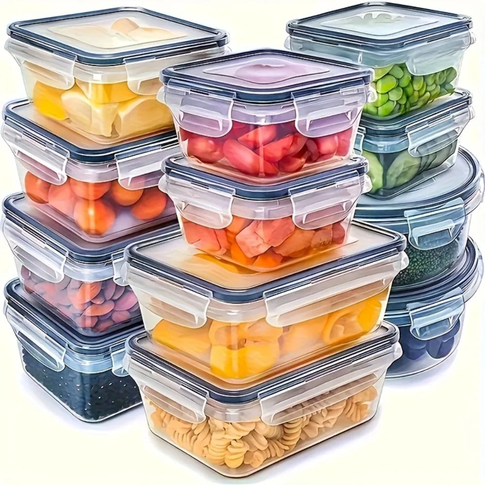 Juego de 8 recipientes herméticos para alimentos, libres de BPA, con tapas de cierre hermético. Fabricados en plástico PP, aptos para microondas y congelador.