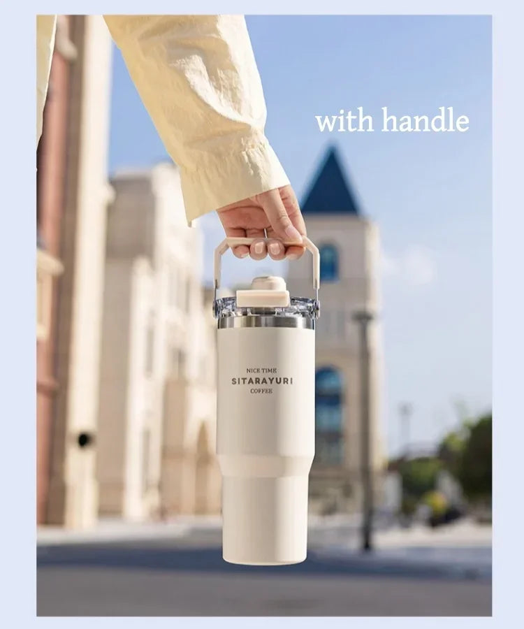 JUSTINLAU 600/900ml Insulated Cup Stainless Steel Vacuum Flasks with Magnetic Straw Cap Portable Outdoor Travel Car Ice Tumbler