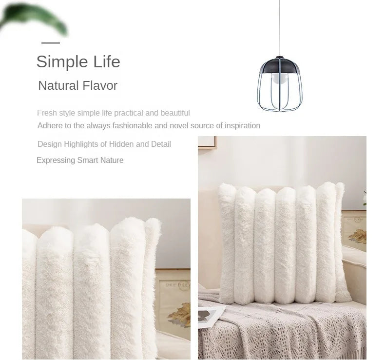 Single Sided Soft Rabbit Velvet Pillow Cover Sofa Cushion Waist Cover Winter Warm Fluffy Sleeping Simple Decorative Pillowcase
