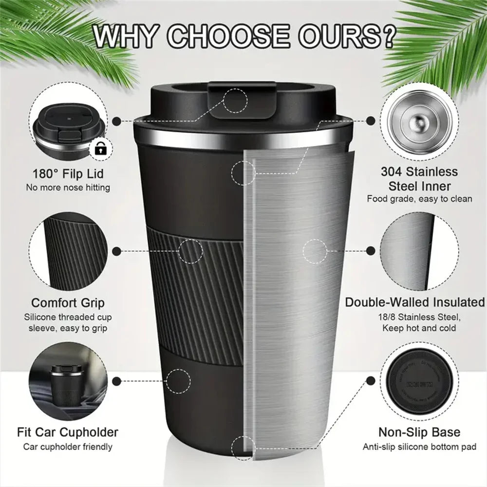 New Thermo Cafe Thermo Cup for Tea Water Coffee Double Stainless Steel 380/510ML  Coffee Mug Car Thermos Mug Leak_Proof Travel