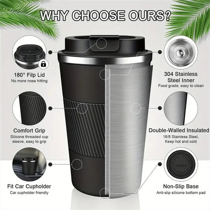 New Thermo Cafe Thermo Cup for Tea Water Coffee Double Stainless Steel 380/510ML  Coffee Mug Car Thermos Mug Leak_Proof Travel