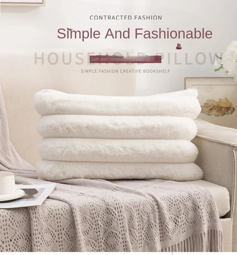 Single Sided Soft Rabbit Velvet Pillow Cover Sofa Cushion Waist Cover Winter Warm Fluffy Sleeping Simple Decorative Pillowcase